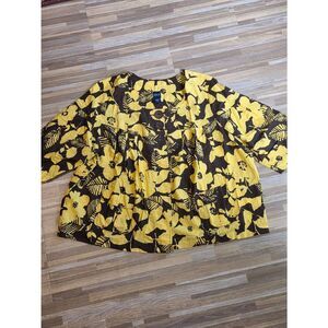 🇬🇪🔹️Vintage Basic Editions Yellow & Brown Linen Blend Floral Jacket Size 3X